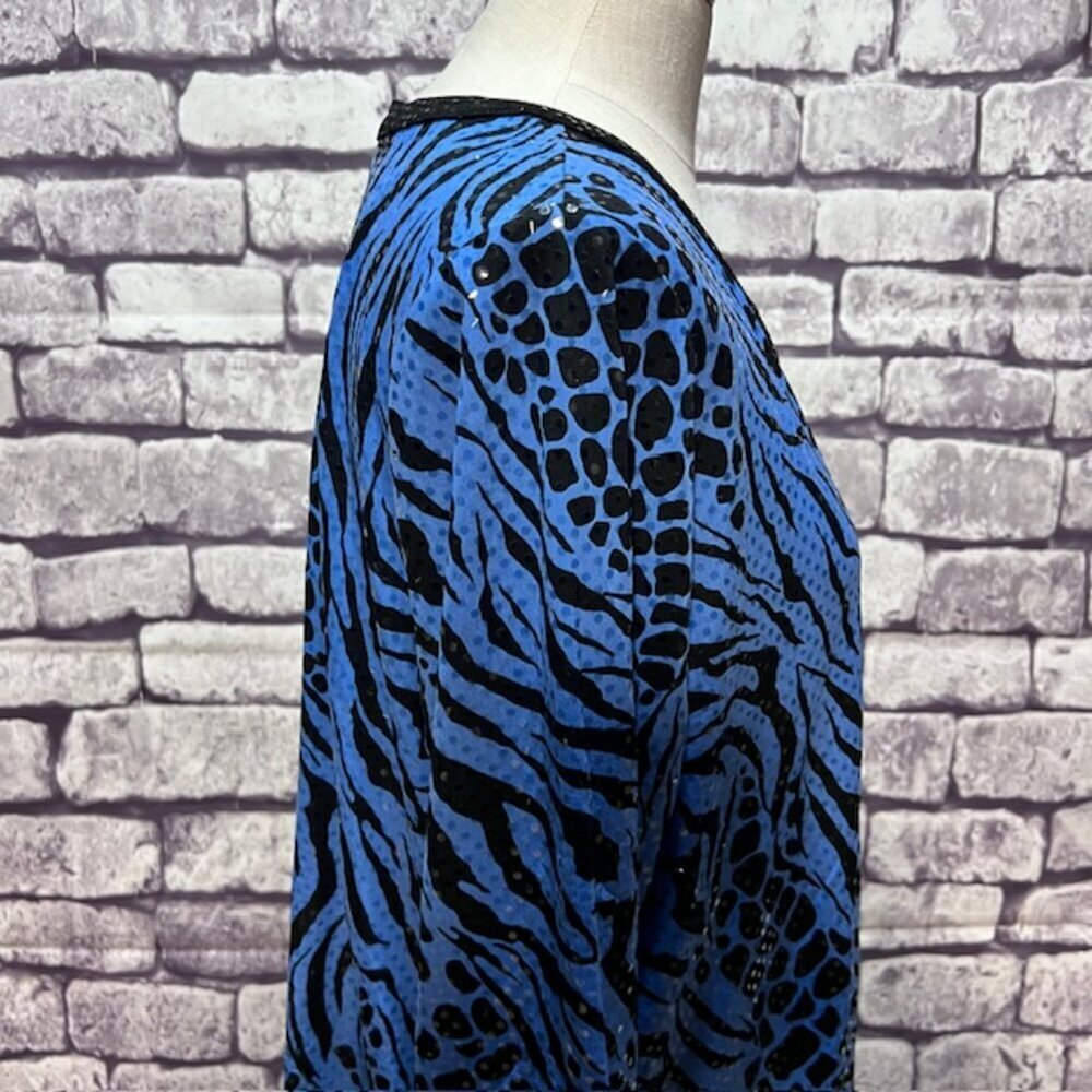 Susan Graver Blue & Black Long Sleeve Blouse Size XL - Picture 7 of 8